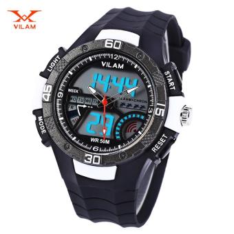 [WHITE] VILAM 09009 - 02 Dual Movt Digital Quartz Sports Watch Calendar Alarm Chronograph Display Wristwatch - intl  