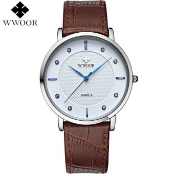 Wholesale WWOOR Ultra Thin Waterproof Quartz Analog Clock Man Leather Wrist 8011 - intl  