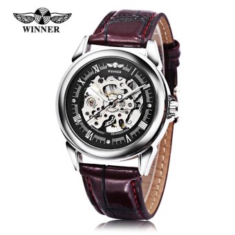 Winner Auto Mechanical Men Watch Artificial Diamond Scales Visible Movt Luminous Male Wristwatch (Brown) - intl  