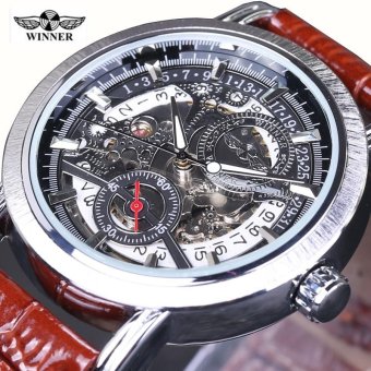 Winner Automatic Mechanical Hollow Men New Watch Business Luxury Leather Strap Fashion Brand Wristwatch (Brown) - intl  