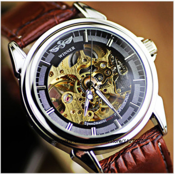 Winner Brown Leather Simple Round Dial Transparent Skeleton Mens Automatic Mechanical Watch - Intl  