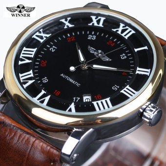 Winner Calendar Automatic Mechanical Business Luxury Men Watch Leather Strap Fashion Sports Brand Wristwatch (Gold&Black) - intl  