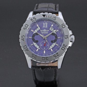 WINNER Calendar Automatic Mechanical Leather Strap Mens Sport Watch Blue Dial WW093  