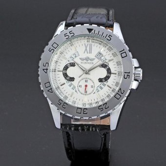 WINNER Calendar Automatic Mechanical Leather Strap Mens Sport Watch White Dial WW092  