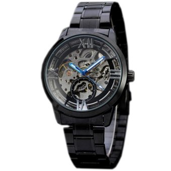 WINNER Casual Stainless Steel Automatic Mechanical Skeleton Mens Wrist Watch Black WW313  