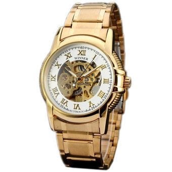 WINNER Luxury Rose Gold Steel Skeleton Automatic Mechanical Mens Wrist Watch WW298  