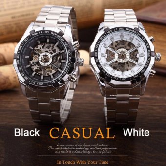 WINNER Men Watch Stainless Steel Skeleton Watches Mechanical Wristwatch Analog-digital Mens Clock (Black) - intl  