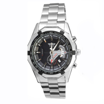 WINNER Mens Automatic Mechanical Date Stainless Steel Analog Sport Watch (Black)  