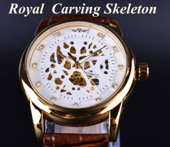 Winner Skeleton Automatic Mechanical Watch High Grade Leather Strap Gold Watch Mens Watch GMT832 - Intl  