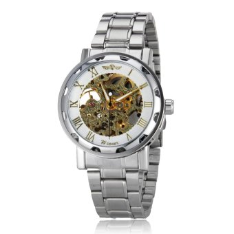 Winner Skeleton Design Auto Mechanical Watch Stainless Steel Material White  