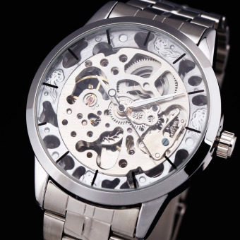 WINNER Stainless Steel Case And Strap Men Male Fashion Business Sport Casual Army Military Skeleton Automatic Mechanical Wrist Watch - Silver - intl  