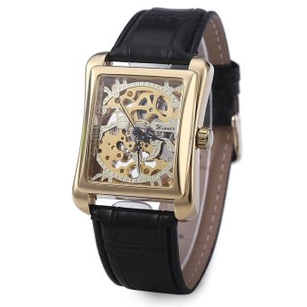 Winner W09 Men Mechanical Hollow Out Watch Leather Band Life Water Resistance (Gold )  
