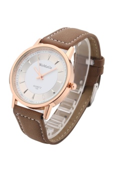 WoMaGe 1186 Dress Leather Watches Leisure Quartz Analog Wristwatch(Gold Shell White Surface) - intl  