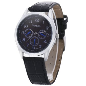 womage-9595 Fashion Triple Dials Leather Quartz Men Watch Wristwatch959502(Black)  