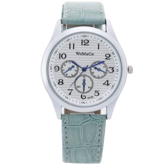 womage-9595 Fashion Triple Dials Leather Quartz Men Watch Wristwatch959510(Green)  