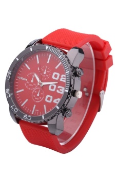 WoMaGe Fashion 1091 Men's Watches Men Casual Quartz Watch Rubber Wrist Military Sports Watch Brand (Red)  