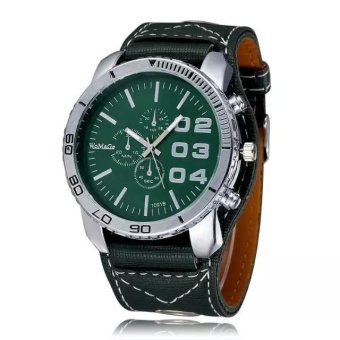 WOMAGE Men Big Round Style Adjustable Alloy Case PU leather Band Quartz Watches green  