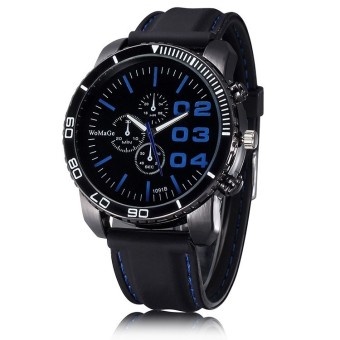 WOMAGE Men Luxury Silicone Strap Business Casual Boys Quartz Big Watches Wristwatch dark blue  