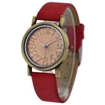WoMaGe Vintage Casual Women Frosted PU Leather Strap Quartz Watch Red  