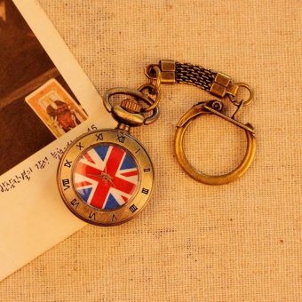 Womdee UK Flag Pattern Roman Number Men Women Pocket Watch QuartzAntique Alloy Pendant Retro Chain Best Gift (bronze) - intl  