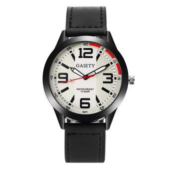 Women Leather Business Watch Men Luxury Brand Quartz Clock (Black) - intl  