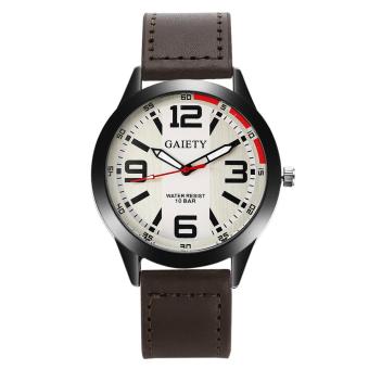 Women Leather Business Watch Men Luxury Brand Quartz Clock (Deep Brown) - intl  