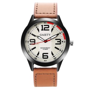 Women Leather Business Watch Men Luxury Brand Quartz Clock (Light Brown) - intl  