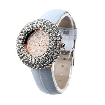 Women Luxury Starry Leather Inlay Diamond Rhinestone Quartz Watches White - intl  