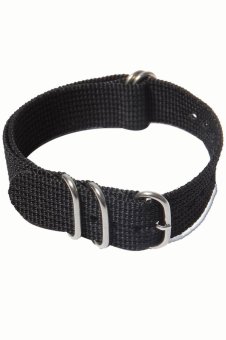 Women Men Nylon Pure Color Adjustable Replacement Watchband Watch Band Strap Belt with 3 Rings for 20mm Watch Lug Black  