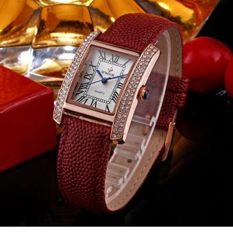 WWOOR 2016 baru merek jam tangan wanita Fashion jam kuarsa kristal berlian wanita kasual baju olahraga jam tangan tali kulit merah - International  