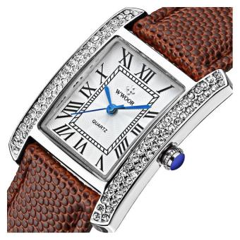 WWOOR 2016 New Brand Fashion Women Watches Quartz Watch Diamonds Dress Ladies Casual Crystal Sports Wristwatch Leather strap Brown - intl  