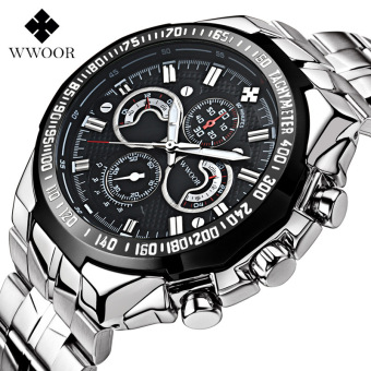 WWOOR 3040M Men Watches Luminous Casual Sports Watch Stainless Steel Quartz Watch, Black - intl  