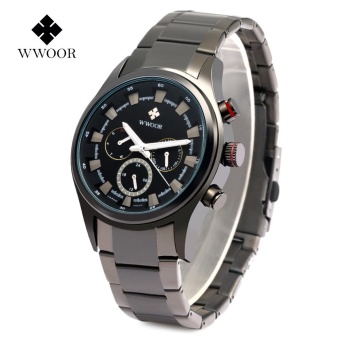 WWOOR 8015 Male Quartz Watch 3ATM Stainless Steel Band Luminous Working Sub-dial Wristwatch - intl  