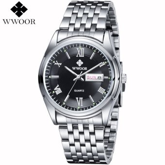 WWOOR Men Watches Top Brand Luxury Day Date Luminous Hours Clock Male Silver Stainless Steel Casual Quartz Watch Men Sports Wristwatch - intl  