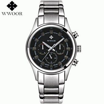 WWOOR Top Brand Luxury Men Sports Watches Men's Quartz 24 Hours Date Clock Male Waterproof Black Steel Strap Army Military Wrist Watch - intl  