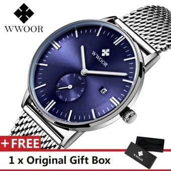 WWOOR Top Luxury Brand Watch Famous Fashion Sports Cool Men Quartz Watches Calendar Waterproof Leather Wristwatch For Male Blue - intl  