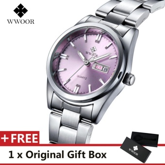 WWOOR Top Luxury Brand Watch Famous Women's Fashion Quartz Bracelet Watches Calendar Waterproof Dress Alloy Women Wristwatch Gift For Female Pink - intl  