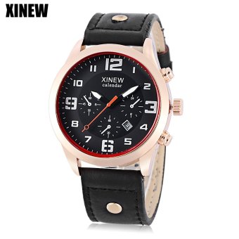 XINEW 2325 Male Quartz Watch Date Display Three Decorative Sub-dials Wristwatch (Black) - intl  