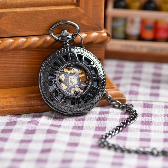 xiteng Black Hand Wind Pocket Watch Golden Steampunk Roman Numerals Mechanical Pocket Watch Men For A Women Gift (Bronze) - intl  