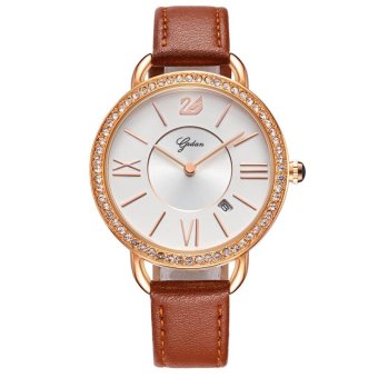 YADAN Women's Watches Quartz Simple Calendar Leather Strap Brown Color - intl  