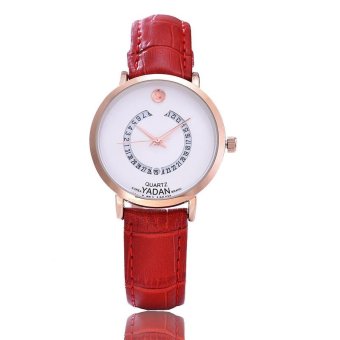 YADAN Women's Watches Quartz Simple Calendar Leather Strap RedWhite Color - intl  