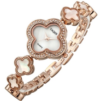YaQin 2016 Fashion Bracelet Dress Watch Women Casual Clocks Quartz Flower Rhinestone Watches Relogios Femininos Wristwatches (Rose Gold) - intl  