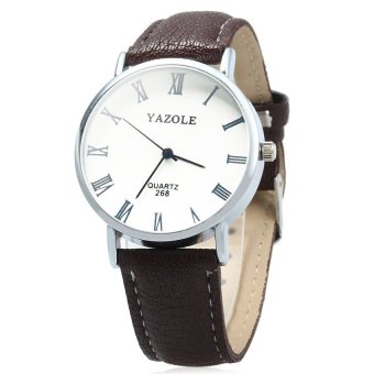 YAZOLE 268 Men Leather Analog Quartz Watch with Roman Scale 30M Water Resistant(Color:BROWN)  