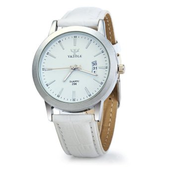 Yazole 296 Date Display Quartz Watch Leather Band for Men WHITE  