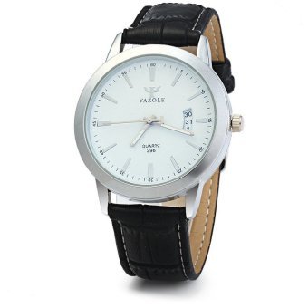 Yazole 296 Date Display Quartz Watch Leather Band for Men(Color:WHITE&BLACK)  