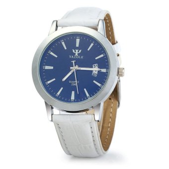 Yazole 296 Date Display Quartz Watch with Double Scales Leather Band for Men(Color:WHITE)  