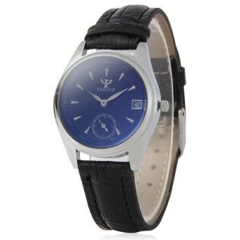 Yazole 306 Ladies Watch Quartz Leather Strap Blue-ray Mirror Display Date(Color:BLACK LEATHER BAND+BLACK DIAL) - intl  