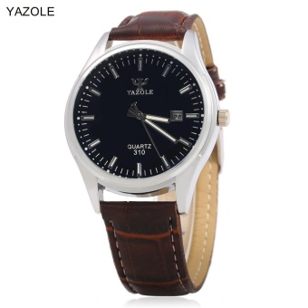 YAZOLE 310 Male Quartz Watch Calendar Luminous Pointer Water Resistance Leather Strap Wristwatch - intl  