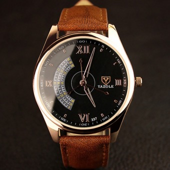 YAZOLE Men 3 Seconds Luminous Casual Wrist Watch (Black+Brown)  