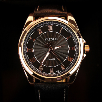 YAZOLE Men Business Leather Quartz Wrist Watch (Black) - intl  